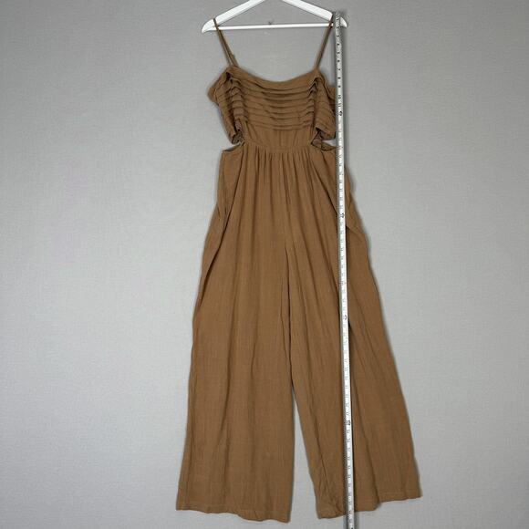 Allie Rose Bohme Jumpsuit Womens Large Brown Wide Leg Cutout Pleated Resort Boho - Picture 13 of 16